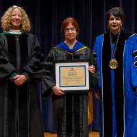Provost Drake, Valerie Peterson, and President Mantella